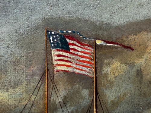 ANTIQUE MARINE OIL PAINTING OLD IRONSIDES USS CONSTITUTION CAPTURES HMS CYANE HMS LEVANT - ADDITIONAL PHOTO 23