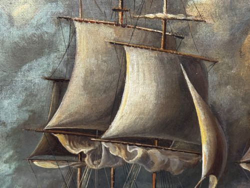 ANTIQUE MARINE OIL PAINTING OLD IRONSIDES USS CONSTITUTION CAPTURES HMS CYANE HMS LEVANT - ADDITIONAL PHOTO 24