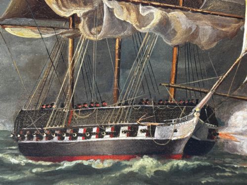 ANTIQUE MARINE OIL PAINTING OLD IRONSIDES USS CONSTITUTION CAPTURES HMS CYANE HMS LEVANT - ADDITIONAL PHOTO 25