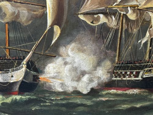 ANTIQUE MARINE OIL PAINTING OLD IRONSIDES USS CONSTITUTION CAPTURES HMS CYANE HMS LEVANT - ADDITIONAL PHOTO 26