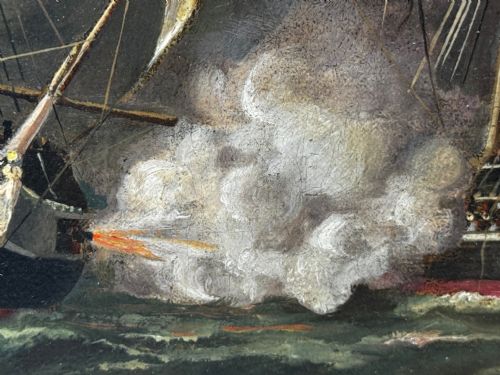 ANTIQUE MARINE OIL PAINTING OLD IRONSIDES USS CONSTITUTION CAPTURES HMS CYANE HMS LEVANT - ADDITIONAL PHOTO 27