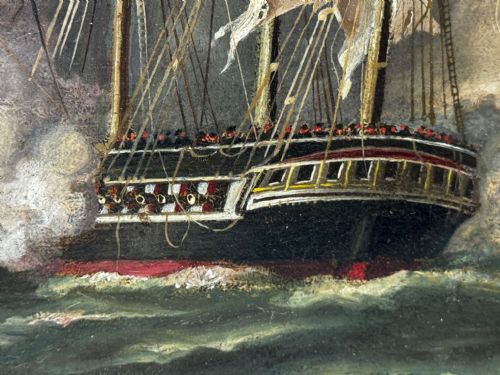 ANTIQUE MARINE OIL PAINTING OLD IRONSIDES USS CONSTITUTION CAPTURES HMS CYANE HMS LEVANT - ADDITIONAL PHOTO 28