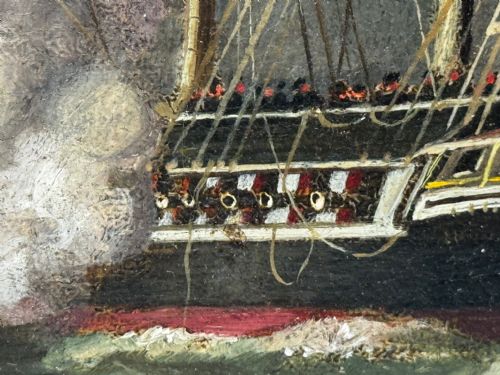 ANTIQUE MARINE OIL PAINTING OLD IRONSIDES USS CONSTITUTION CAPTURES HMS CYANE HMS LEVANT - ADDITIONAL PHOTO 29
