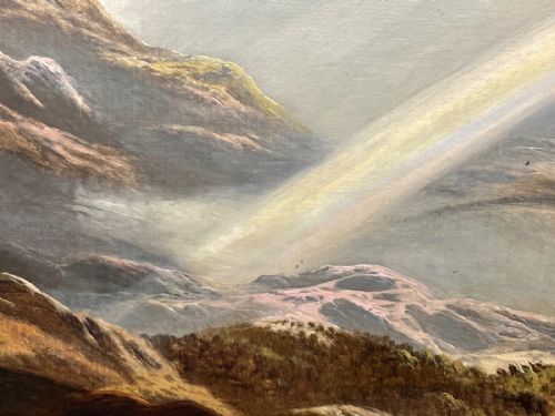 VICTORIAN OIL LANDSCAPE A SUMMER SHOWER PASSING OVER THE SNOWDON RANGE C1878 BY CHARLES LESLIE - ADDITIONAL PHOTO 6
