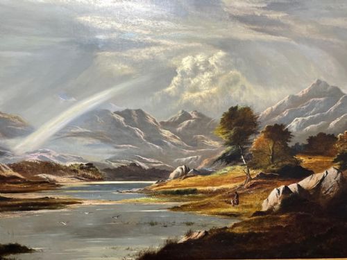 VICTORIAN OIL LANDSCAPE A SUMMER SHOWER PASSING OVER THE SNOWDON RANGE C1878 BY CHARLES LESLIE - ADDITIONAL PHOTO 7
