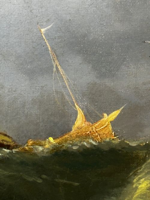 19TH CENTURY MARINE OIL PAINTING SHIPWRECK RESCUE SEASCAPE WILLIAM HENRY WILLIAMSON WHITBY ABBEY COAST ANTIQUE GILT FRAMED NAUTICAL ART - ADDITIONAL PHOTO 2