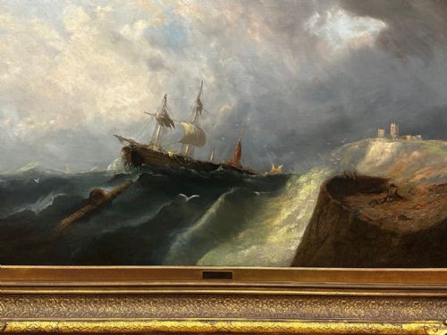 19TH CENTURY MARINE OIL PAINTING SHIPWRECK RESCUE SEASCAPE WILLIAM HENRY WILLIAMSON WHITBY ABBEY COAST ANTIQUE GILT FRAMED NAUTICAL ART - ADDITIONAL PHOTO 4