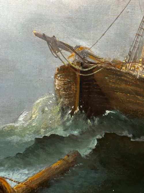 19TH CENTURY MARINE OIL PAINTING SHIPWRECK RESCUE SEASCAPE WILLIAM HENRY WILLIAMSON WHITBY ABBEY COAST ANTIQUE GILT FRAMED NAUTICAL ART - ADDITIONAL PHOTO 8