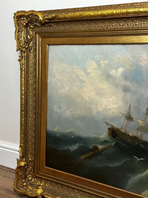 19TH CENTURY MARINE OIL PAINTING SHIPWRECK RESCUE SEASCAPE WILLIAM HENRY WILLIAMSON WHITBY ABBEY COAST ANTIQUE GILT FRAMED NAUTICAL ART - ADDITIONAL PHOTO 10