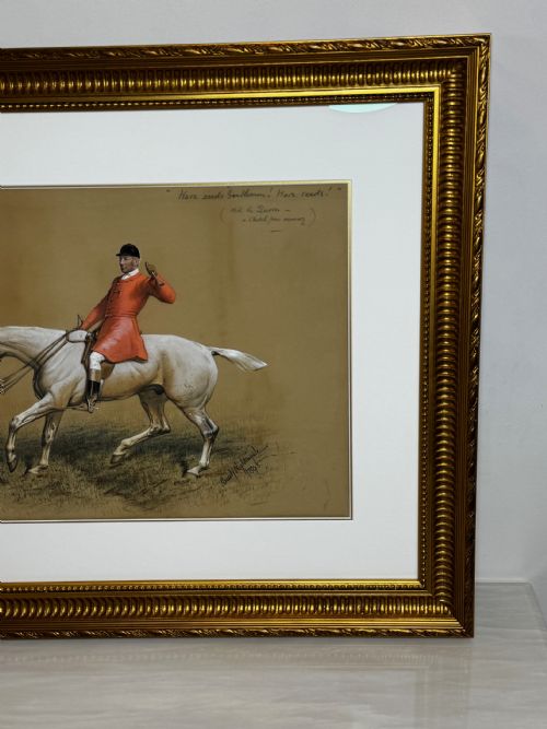 PAINTING THE QUORN HUNT TOM FIRR UP GREY HORSE SIGNED BASIL NIGHTINGALE - ADDITIONAL PHOTO 3