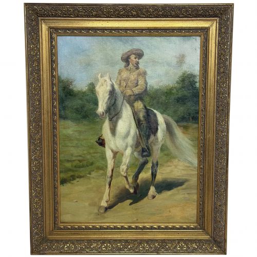 MID CENTURY OIL PORTRAIT PAINTING BUFFALO BILL ON GREY HORSE