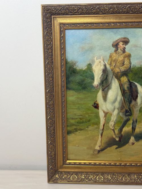 MID CENTURY OIL PORTRAIT PAINTING BUFFALO BILL ON GREY HORSE - ADDITIONAL PHOTO 3