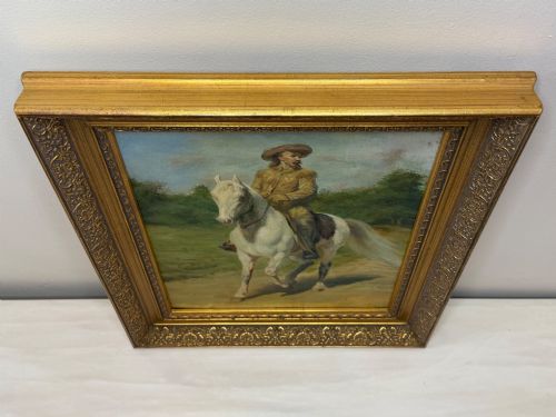 MID CENTURY OIL PORTRAIT PAINTING BUFFALO BILL ON GREY HORSE - ADDITIONAL PHOTO 7