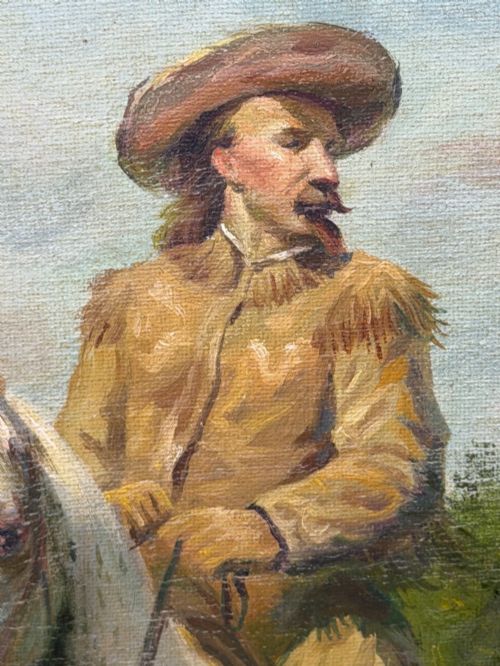 MID CENTURY OIL PORTRAIT PAINTING BUFFALO BILL ON GREY HORSE - ADDITIONAL PHOTO 8