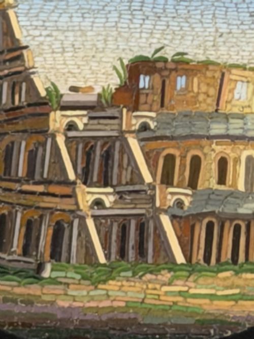 19TH CENTURY MICROMOSAIC YELLOW GOLD BROOCH DEPICTING THE ROMAN COLOSSEUM - ADDITIONAL PHOTO 7