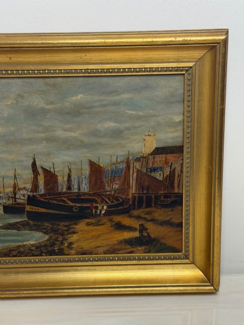 19TH CENTURY COASTAL OIL PAINTING OF NORTH SHIELDS HARBOUR RIVER TYNE OLD LOW LIGHT - ADDITIONAL PHOTO 3