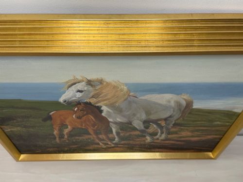 BRITISH EQUESTRIAN OIL PAINTING OF A GREY MARE AND CHESTNUT FOAL - ADDITIONAL PHOTO 2