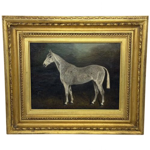 CHESHIRE SPORTING OIL PAINTING GREY MARE HORSE GRISETTE AT NANTWICH