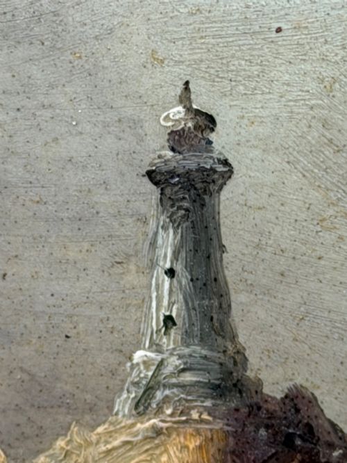 MARINE OIL PAINTING LA CORBIRE LIGHTHOUSE JERSEY WITH SHIPWRECK - ADDITIONAL PHOTO 10