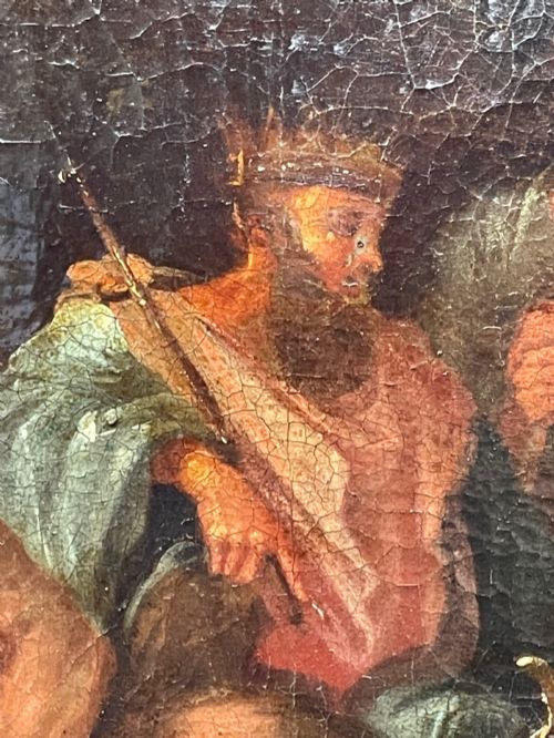 fig 10. An 18th-century oil painting depicting classical figures in a wooded landscape, housed inside a carved gold giltwood frame.
