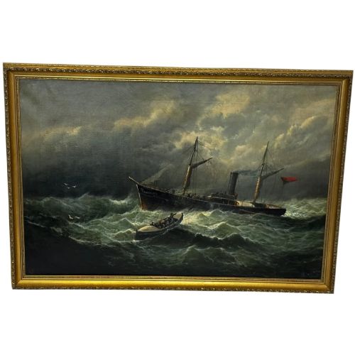 Late Victorian Dundee Maritime Rescue Oil Painting Attributed William Broome