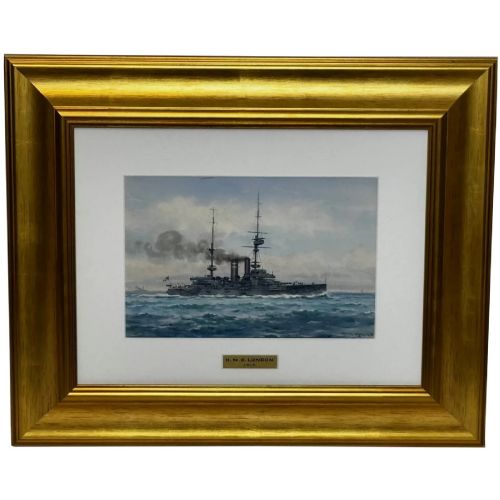 Frank Watson Wood Ww1 Marine Watercolour of Hms London