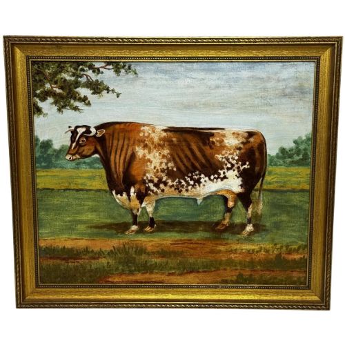 Victorian Prized Shorthorn Bull Oil Painting British School C1890