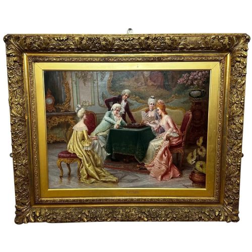 19th Century Italian Oil Painting a Chess Problem by Carlo Ferranti
