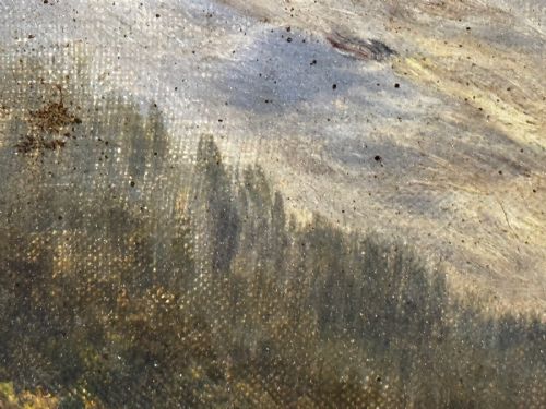 fig 13. A Victorian landscape oil painting depicting a Cumbrian valley with mountains and cattle, set within an ornate gilded frame.