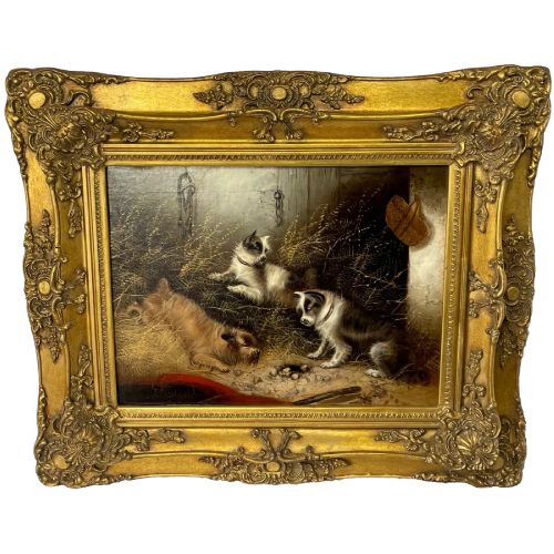 19th Century Edward Armfield Oil Painting a Sharp Lookout Working Terriers