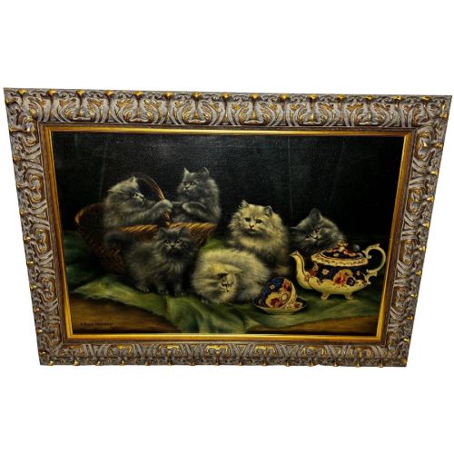 Agnes Augusta Talboys Persian Cats and Kittens Oil Painting