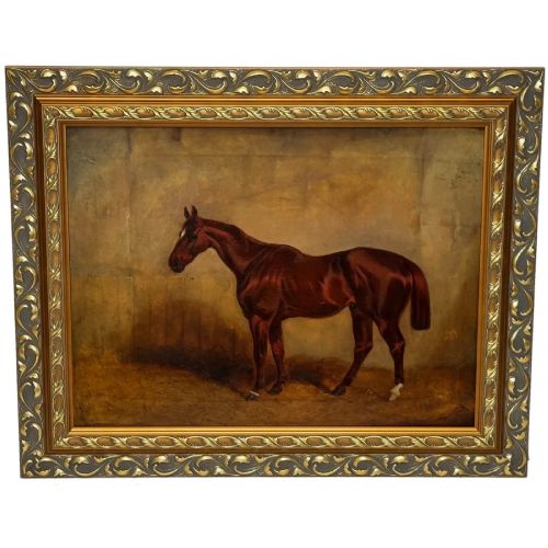 Charles Bilger Spalding Chestnut Hunter in Stable Oil Painting 1843