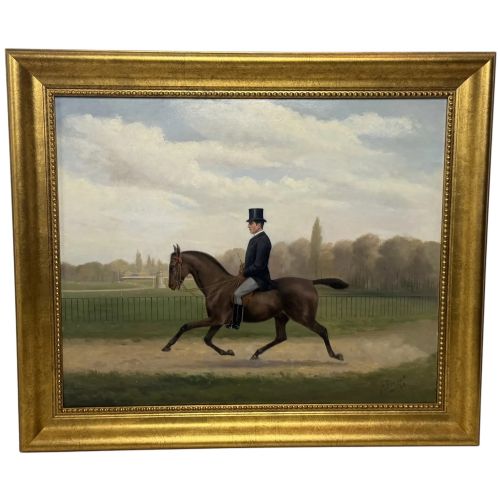 Victorian Equestrian Oil Painting Riding Through Hyde Park Rotten Row C1887