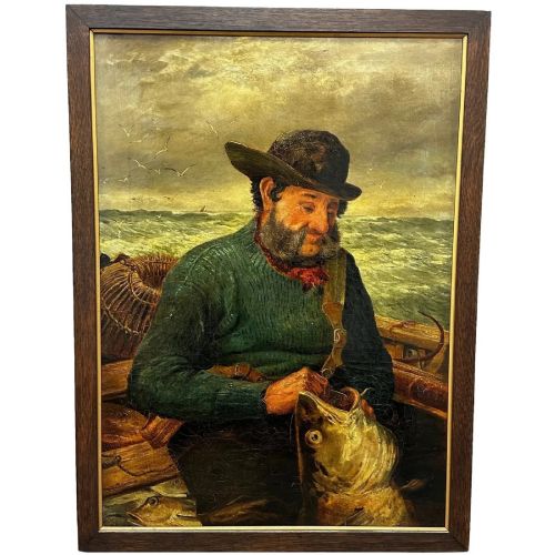 Richard Harry Carter Antique Cornish Fisherman Marine Oil Painting Signed