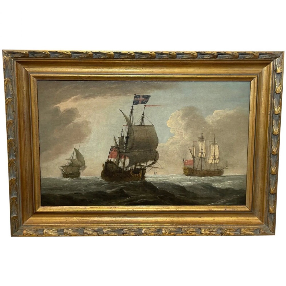 18th-century-marine-oil-painting-english-royal-navy-squadron-sailing