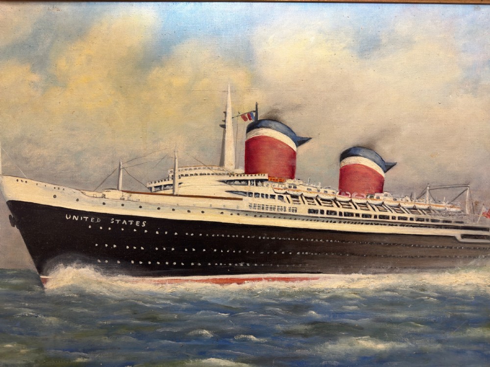 Marine Nostalgia Oil Painting SS United States Ocean Liner Steam Ship View IV