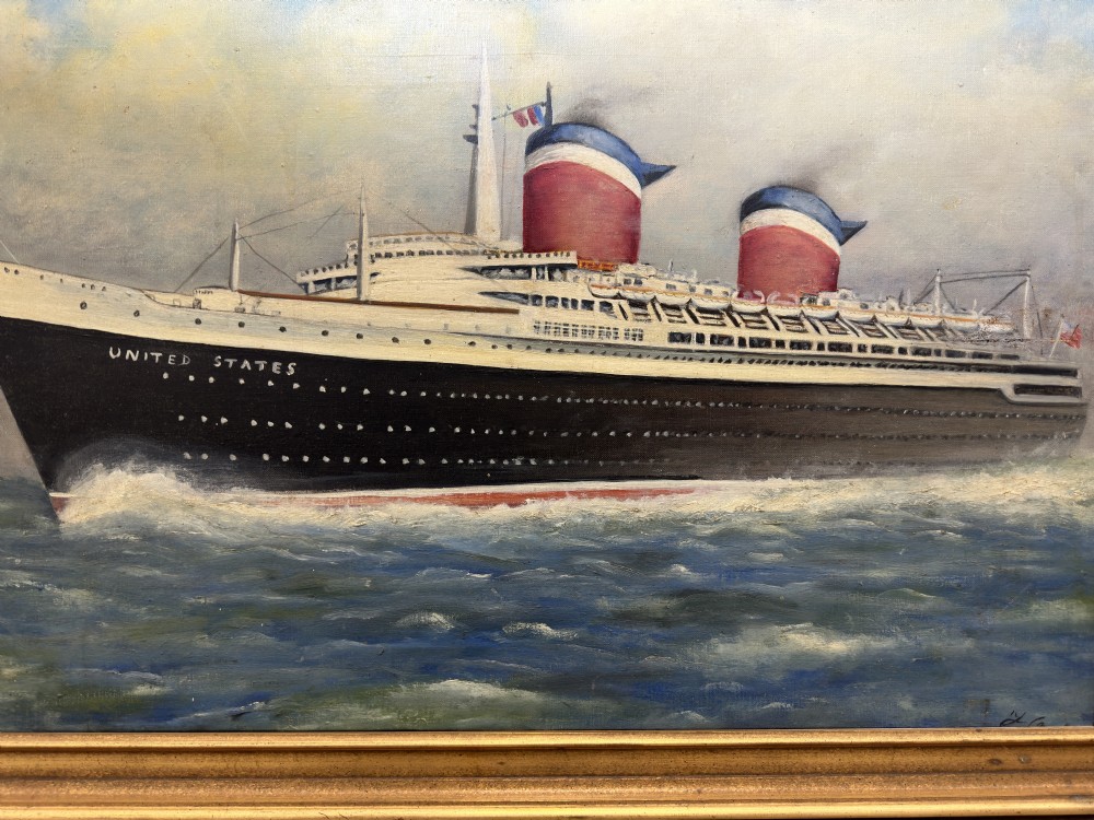 Marine Nostalgia Oil Painting SS United States Ocean Liner Steam Ship View V