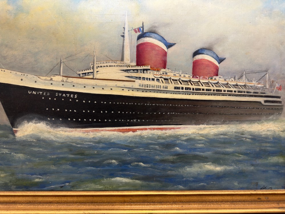 Marine Nostalgia Oil Painting SS United States Ocean Liner Steam Ship View VI
