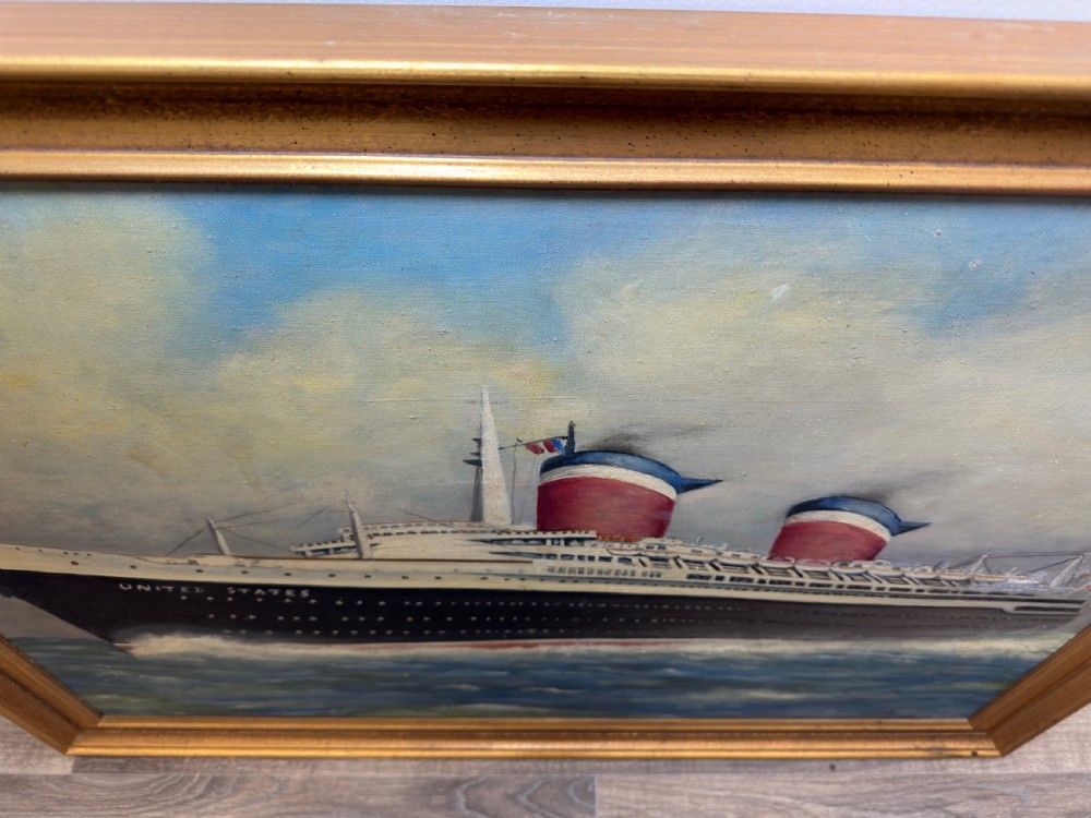 Marine Nostalgia Oil Painting SS United States Ocean Liner Steam Ship View X
