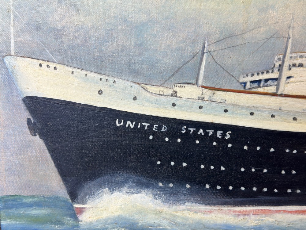 Marine Nostalgia Oil Painting SS United States Ocean Liner Steam Ship View XII