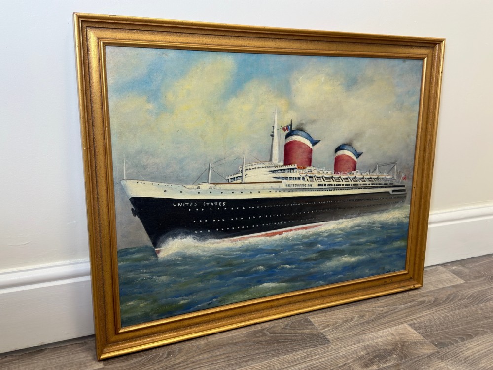 Marine Nostalgia Oil Painting SS United States Ocean Liner Steam Ship View XXIII
