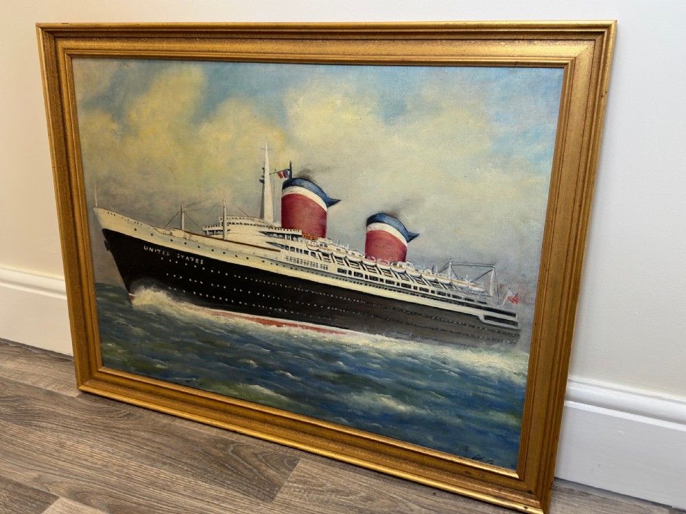 Marine Nostalgia Oil Painting SS United States Ocean Liner Steam Ship View XXIV