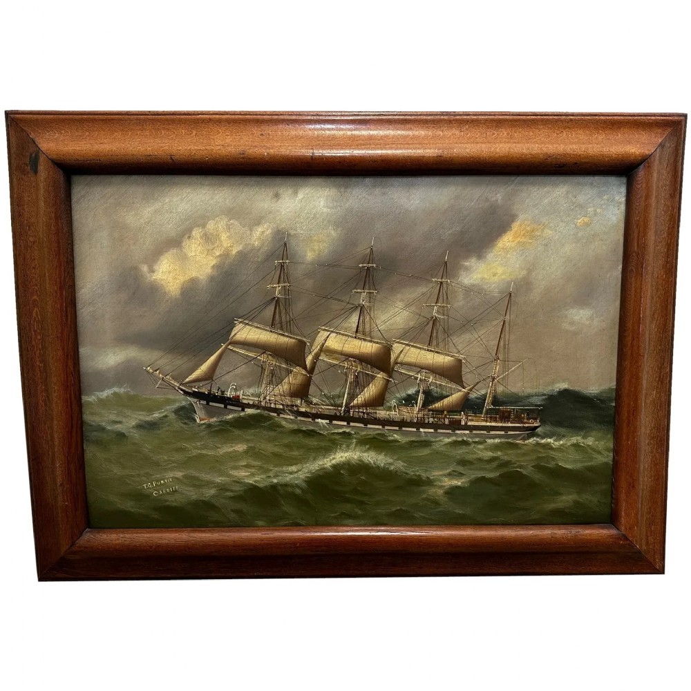 Oil Painting Four Masted Iron Merchant Ship Colony By Thomas G Purvis C1900