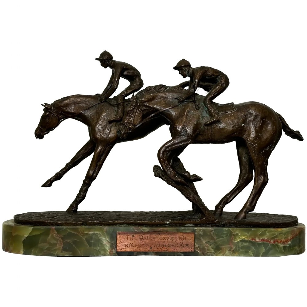 Equine Bronze Race Horses & Jockeys Galloping Triumph Hurdle Sculpture