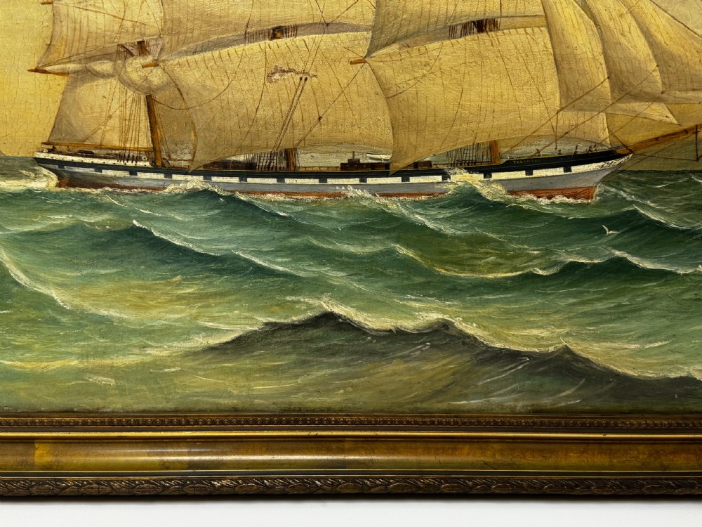 Victorian Oil Painting Taranaki Iron Sailing Ship Near Port Chambers View IV