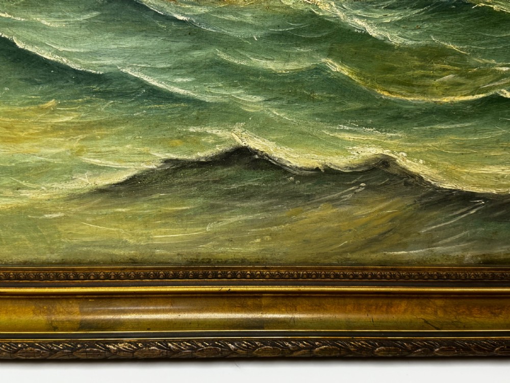 Victorian Oil Painting Taranaki Iron Sailing Ship Near Port Chambers View VI