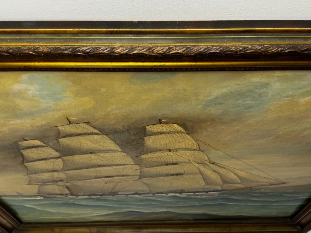 Victorian Oil Painting Taranaki Iron Sailing Ship Near Port Chambers View XXVI