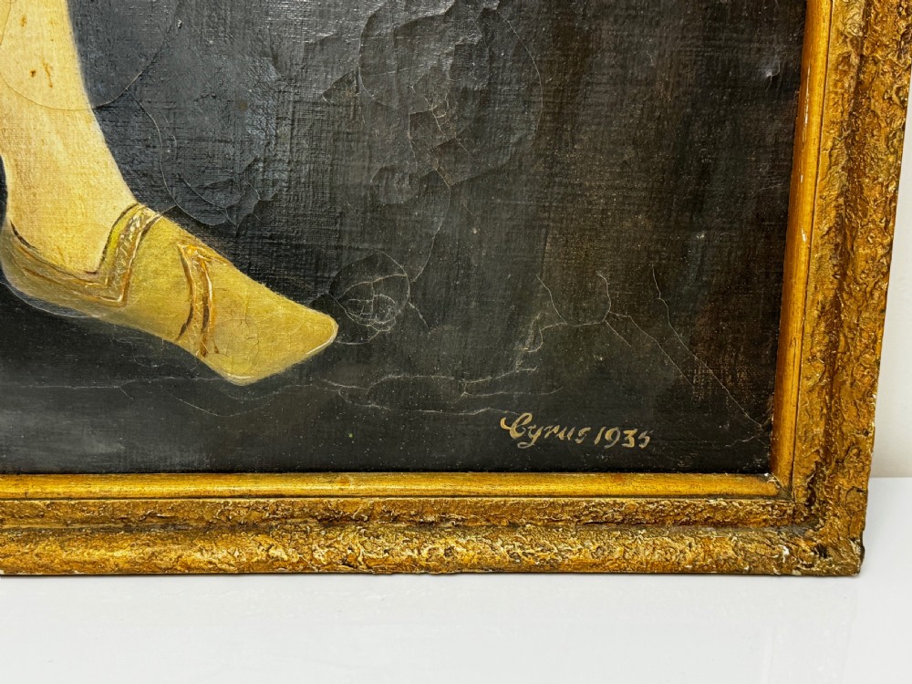 A large oil painting in a gilded frame depicting King Henry VIII standing in Tudor costume with jewels, dagger, and feathered cap against a dark backdrop. View IV