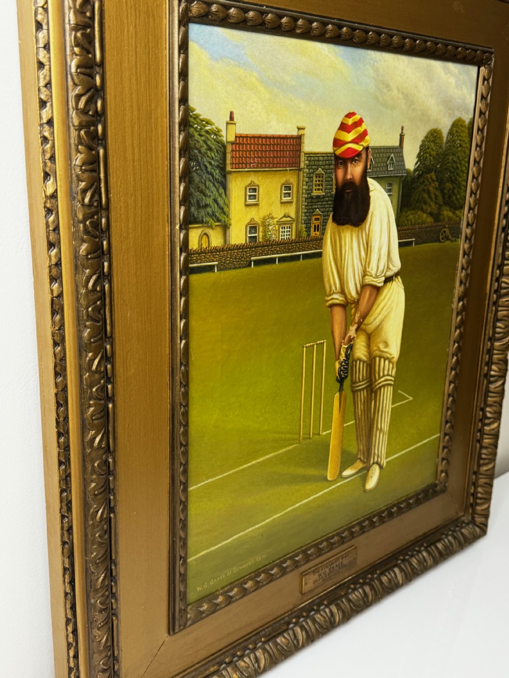 Victorian Oil Painting Portrait Cricketer William Gilbert Grace View XI
