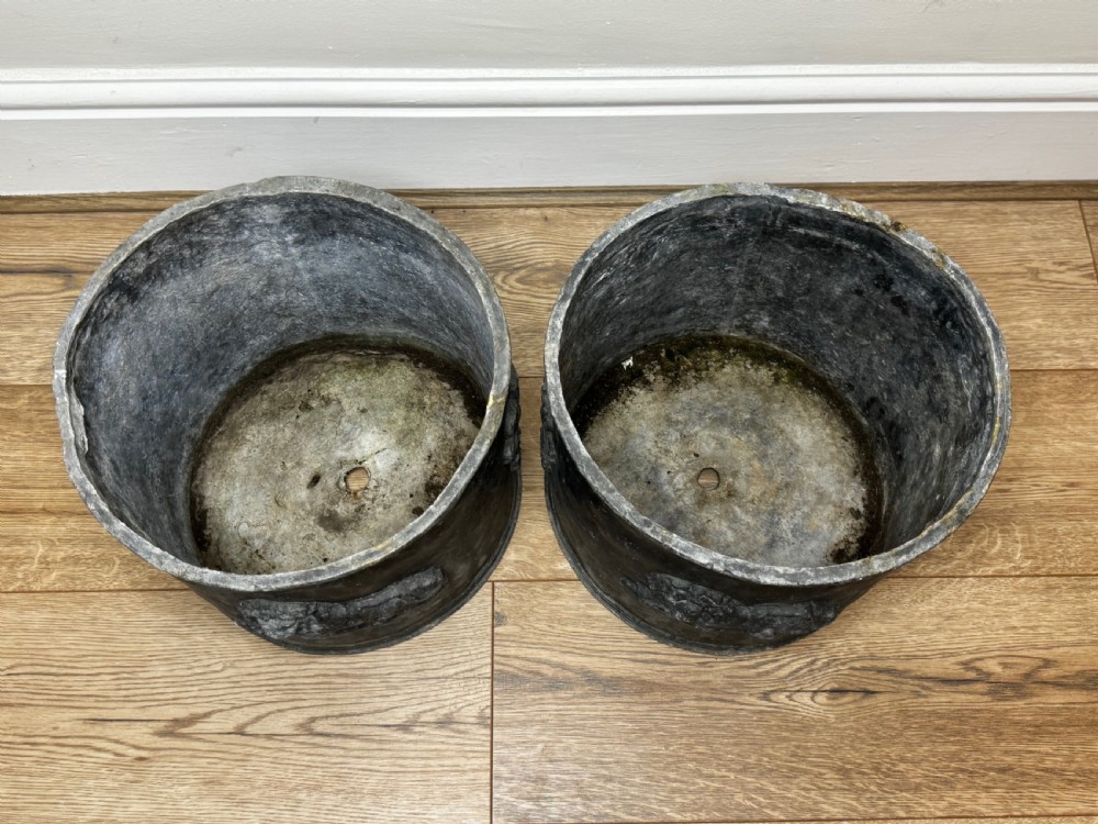 Pair British Georgian Regal Lion Heavy Lead Garden Round Planters View XV